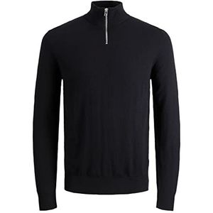 Jack & Jones JJEEMIL gebreide trui met halve rits, zwart, klein