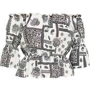 NALLY Dames Carmenblouse 21323071-NA02, wit zwart, M, wit, zwart, M