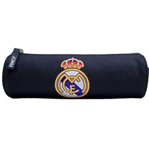 Quo Vadis - Collectie: Real Madrid - ronde schooltas, 1 groot vak voor pennen, potloden en viltstiften - materiaal en ritssluiting - formaat 22 x 7 x 7 cm - Visueel blauw