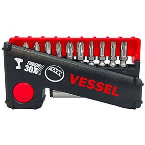 VESSEL Set van 10 Torsion schroefbits type ""Impact Ball"" + bithouder