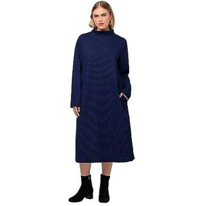 Ulla Popken Dames sweatjurk, structuur jurken, titaniumblauw, 54/56 Grote maten