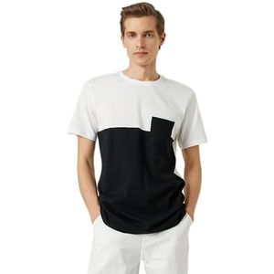 Koton Heren T-shirt met ronde hals met zakken, gedetailleerd multicolor, korte mouwen, katoen, wit (000), S
