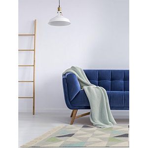 benuta wollen tapijt, platweefsel, stem, grijs/turquoise, 120x170 cm | natuurvezeltapijt voor woonkamer en slaapkamer