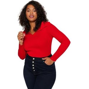 Trendyol FeMan Plus Size Getailleerde Bodycon Boothals Knitwear Plus Size Jumper, Rood, 4XL, Rood, 4XL Grote Maten