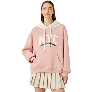 Koton Dames bedrukte hoodie sweatshirt met zakken, roze (265), L, Roze (265), L