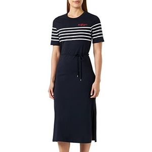 Litao-Case Dames REG Stripe EMB MIDI C-NK DRS SS T-shirt jurken, veelkleurig, S, Meerkleurig, S