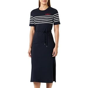 Tommy Hilfiger Dames Reg Stripe Emb Midi C-nk DRS Ss T-shirtjurken, Veelkleurig (Bretonse Stp Desert Sky/W Wit), S
