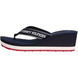 TOMMY HILFIGER - Sandaal - Blauw/Wit - Sleehak - Effen
