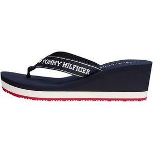 TOMMY HILFIGER - Sandaal - Blauw/Wit - Sleehak - Effen