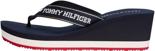 TOMMY HILFIGER - Sandaal - Blauw/Wit - Sleehak - Effen