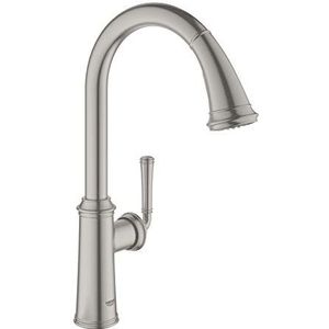 GROHE Gloucester 30422DC0 Keukenkraan (uittrekbare dubbele spoeldouche, zwenkbereik 360°, C-uitloop), supersteel, 30422DC0