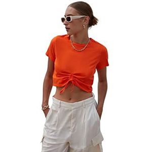 Trendyol Dames Regular Basic Crew Neck Knit T-shirt, Oranje, L