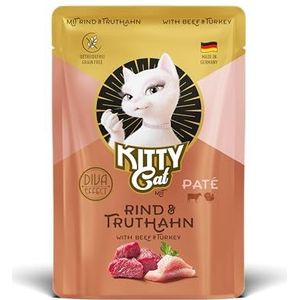 KITTY Cat Paté Rund- en kalkoen, nat voer voor katten, graanvrij kattenvoer met taurine, zalmolie en groenlipmossel, compleet voer met een hoog vleesgehalte, Made in Germany