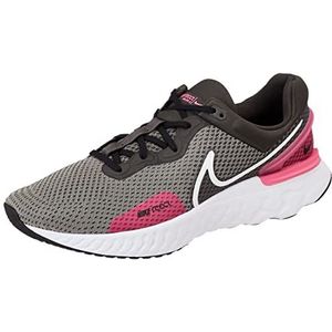 Nike Heren React Miler 3 Sneaker, Medium ASH/White-Hyper PINK-zwart, 44,5 EU, Medium Ash White Hyper Pink Black, 44.5 EU