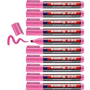 edding 330 permanent marker - roze - 10 stiften - beitelpunt 1-5 mm - watervast, sneldrogend - wrijfvast - voor karton, kunststof, hout, metaal, glas
