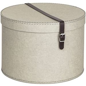 BIGSO BOX OF SWEDEN RUT Set van 2 opbergdozen met deksel, ronde opbergbox met leren riem, grote en kleine hoedendoos van vezelplaat en papier in linnenlook - beige