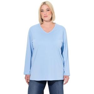 Ulla Popken Dames grote maten plus size shirt, V-hals, relaxed, lange mouwen, lichtblauw, 66-68