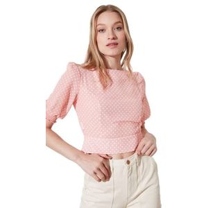 Trendyol Vrouwen normale standaard boothals geweven blouse, Poeder, 64