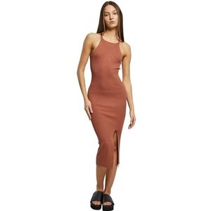 Urban Classics Damesjurk Ladies Midi Rib Knit Crossed Back Dress Terracotta 3XL, terracotta, 3XL