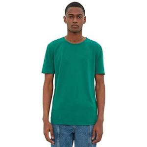 Trendyol Heren groene mannen basic slimitische fit ronde kraag korte mouwen T-shirt, groen, S