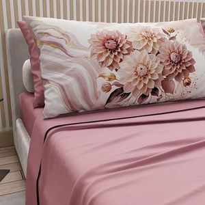 PETTI Artigiani Italiani - Katoenen beddengoed met kussenslopen met digitale print, bedlakens voor Frans bed, beddengoedset met bloemenpatroon, poederpoeder, 100% Made in Italy