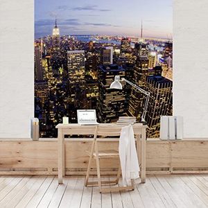 Apalis Vliesbehang New York Skyline bij nacht fotobehang vierkant | vliesbehang wandbehang muurschildering foto 3D fotobehang voor slaapkamer woonkamer keuken | grootte: 288x288 cm, meerkleurig, 97864