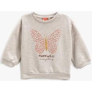 Koton Babygirls Butterfly Printed Glittery Long Sleeve Crew Neck Sweatshirt, beige (052), 2-3 jaar