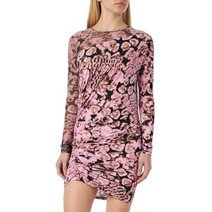 Pinko AGAMENNONE Jersey jurk print koraalscanner met tule onvervormbaar, Uy6_roze/zwart/beige, L