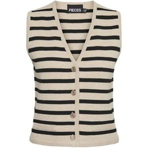 Pcnisa Knit Vest Pa Bc, Cloud Dancer/Stripes: zwart, XL