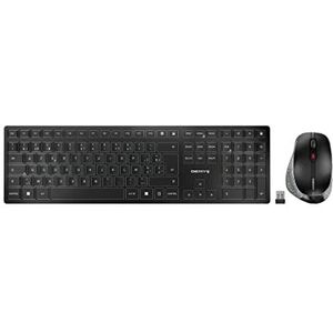 CHERRY DW 9500 SLIM, draadloos toetsenbord en muis, belgische indeling (AZERTY), Bluetooth of radioverbinding, plat ontwerp, oplaadbaar, ergonomische rechtshandige muis, zwart-grijs