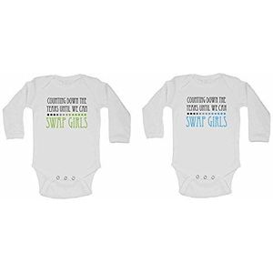 Counting Down The Jaar tot we kunnen Swap Meisjes – Nieuw personaliseerbaar lange mouwen baby vest bodys baby groeit voor – jongens, meisjes – wit – pasgeborenen