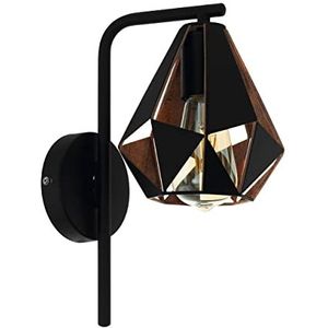 EGLO Wandlamp Carlton 4, 1 vlam vintage wandlamp, materiaal: staal, kleur: zwart, koperkleuren-antiek, fitting: E27