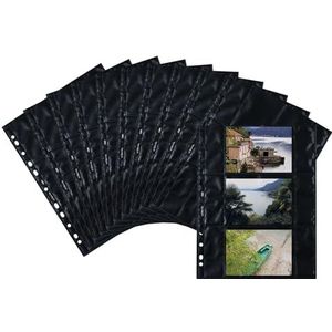 HERMA 7784 Fotohoesjes voor mappen, 10 stuks, 9 x 13 cm dwars, 3 vakken gedeeld, aan beide zijden te gebruiken fotozichthoezen, verzamelhoezen, briefkaartenhoezen, brochurehoezen met eurogaten, zwart