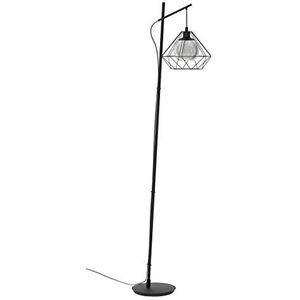 EGLO Vernham Tafellamp, 1 lichtpunt, vintage, industrieel, retro, bedlampje, staal, gestroomd glas, woonkamerlamp in zwart, zwart-transparant, lamp me