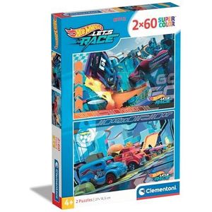 Clementoni - Hot Wheels Supercolor Wheels-2x60 (incl. 2 60 stuks) kinderen 4 jaar, cartoon-puzzel, Made in Italy, meerkleurig, 24816