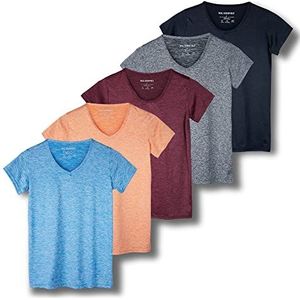 5-pack dames korte mouwen V-hals Activewear T-shirt Dry-Fit vochtafvoerend parfum yoga top (verkrijgbaar in grote maten), Set 2, S