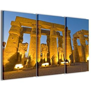 Kunstdruk op canvas, Temple Of Egypt, Temple De Luxor in Egypte, moderne foto's van 3 panelen, klaar om op te hangen, 100 x 70 cm