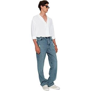 Trendyol Heren hoge taille wijde pijpen jeans, marine blauw, 29, marineblauw, 29W
