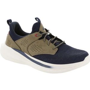 Skechers USA Men's Men's Slade-Breyer 210892 Knitted Mesh Bungee Lace W/Quarter Cage Slip On, Navy/Tan, 13