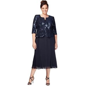 Alex Evenings womens Plus Size Tea Length Button-front Jacket Special Occasion Dress, Navy Plus, 18 Plus