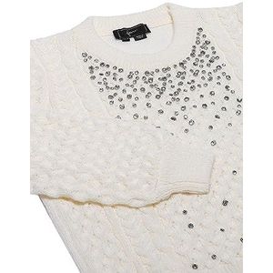 faina Dames vintage gebreide kleding met gedraaid pareldesign WOLLWIT maat XS/S, wolwit, XL