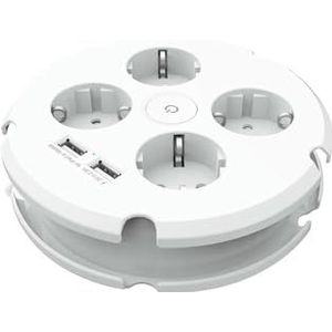 Ronde 4 stopcontacten + 2 USB-poorten, 1,5 m, ideaal voor thuis en op kantoor, maakt meerdere verbindingen veilig en handig. Organiseer en optimaliseer uw elektrische ruimte!