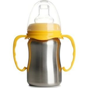 THERMOBABY - Roestvrijstalen babybeker met handgrepen en siliconen speen - Lekvrij - 180 ml - Gemakkelijk schoon te maken - Duurzaam - Ideaal voor Baby's Levensduur - Mangogeel