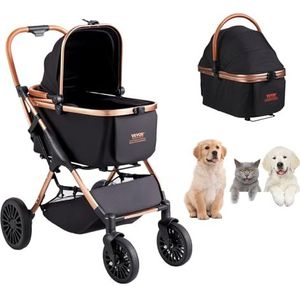 VEVOR 3-in-1 grote wandelwagen voor honden katten tot 65 pond, 4 wielen hondenkinderwagen voor middelgrote en grote honden, kattenwandelwagen voor 2 katten honden met afneembare drager en opbergmand