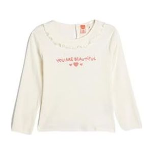 Koton Babygirl T-shirt met lange mouwen, ronde hals, geribbeld, geborduurd detail, katoen, ecru(010), 2-3 Jaar