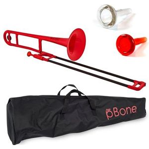 pBone kunststof trombone rood met tas en mondstuk