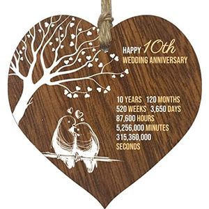 Stuff4 10e trouwdag houten hartplaat, donker houten bord aandenken, vieren tinnen verjaardag vrouw man vriend vriendin, plaque met citaten geschenken van de kinderen