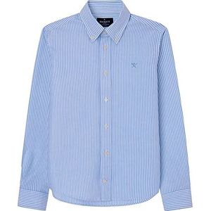 Hackett London Washed Oxford STR Overhemd voor jongens, Wit/Blauw, 24 Maanden