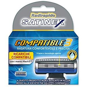 Satinex Compatible 3 reserveborstelkoppen met 3 messen (3 stuks) compatibel met Gillette Mach handgrepen, 3-30 g