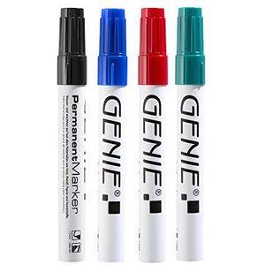 Genie Permanent Marker (op kleur gesorteerd, met wigvormige punt en metalen schacht, lijnbreedte 1-5 mm, inhoud: 1 x zwart, blauw, rood en groen) 4-pack